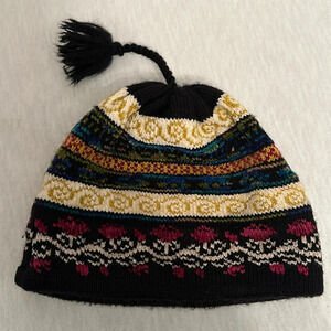 Turtle Fur Multi Colored Beanie Knit Cap Hat Pom Pom Wool Rayon Acrylic One Size